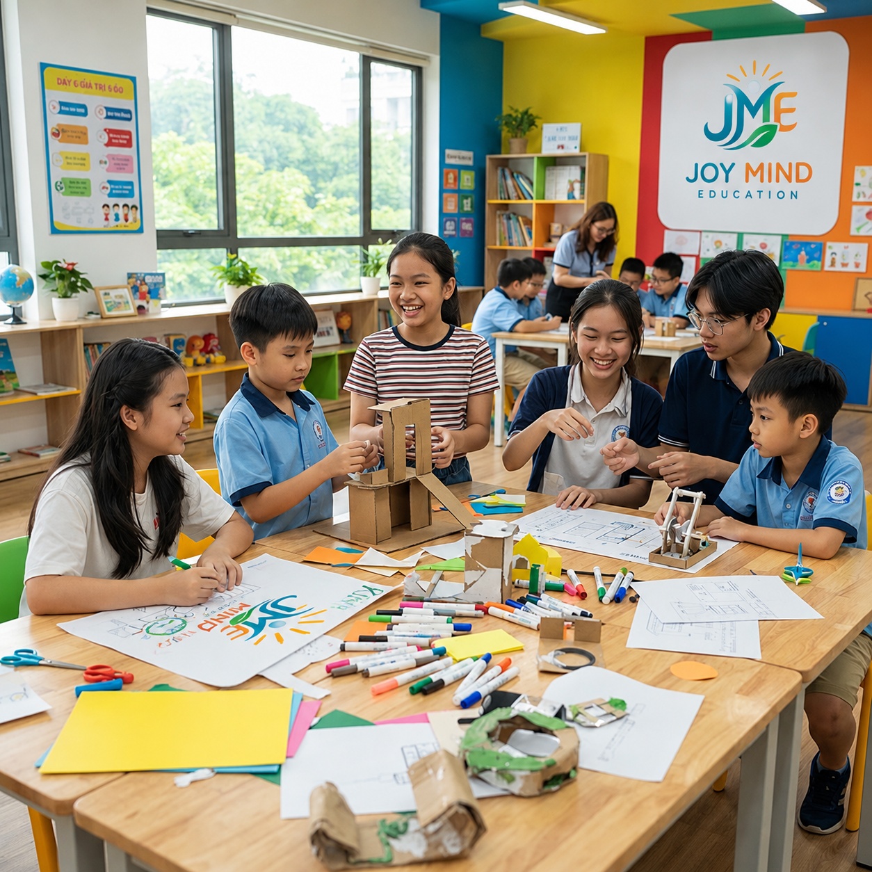 Học viên JOY PROJECT cùng nhau thực hiện dự án trong lớp học sáng tạo